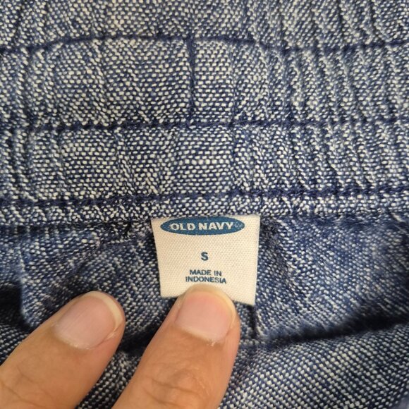 Old Navy Blue Chambray Drawstring Shorts Womens Size S Linen Blend With Pockets - Picture 5 of 6